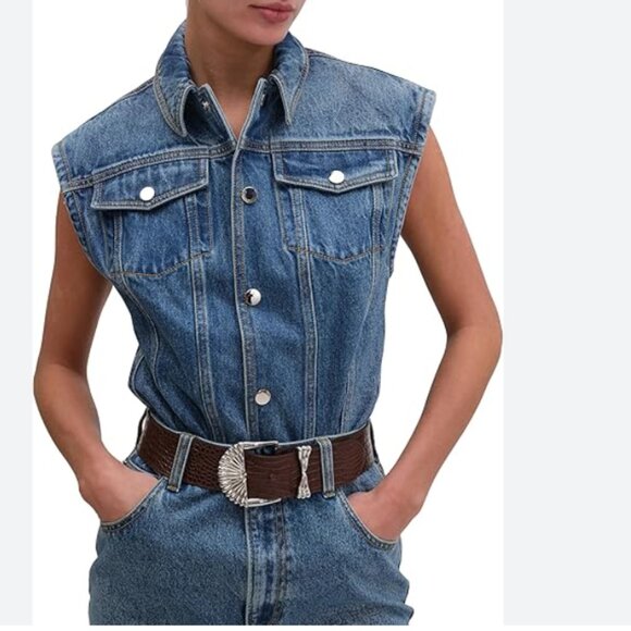 NWOT RONNY KOBO CARLISLE DENIM SLEEVELESS BUTTON FRONT BODYSUIT - M - Picture 3 of 9